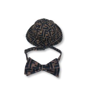 Furdi FF Monogram Designer Dog Hat & Bow Tie