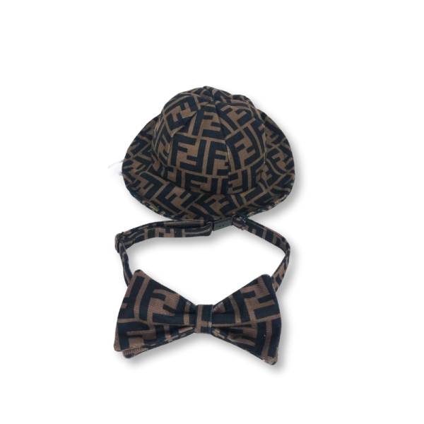 Furdi FF Monogram Designer Dog Hat & Bow Tie