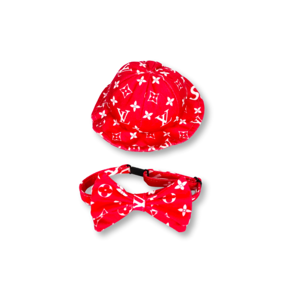 Pupreme X Louis Pawtton Essentials Designer Dog Hat & Bow Tie - Image 2