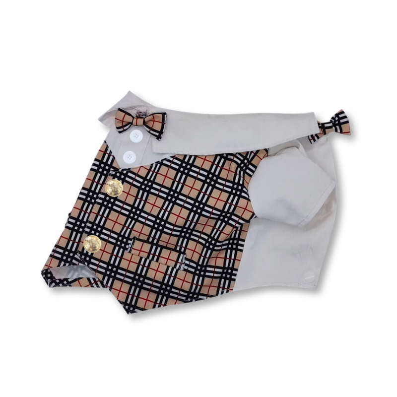 Furberry Plaid Elegant Dog Shirt with Bowtie - Image 3