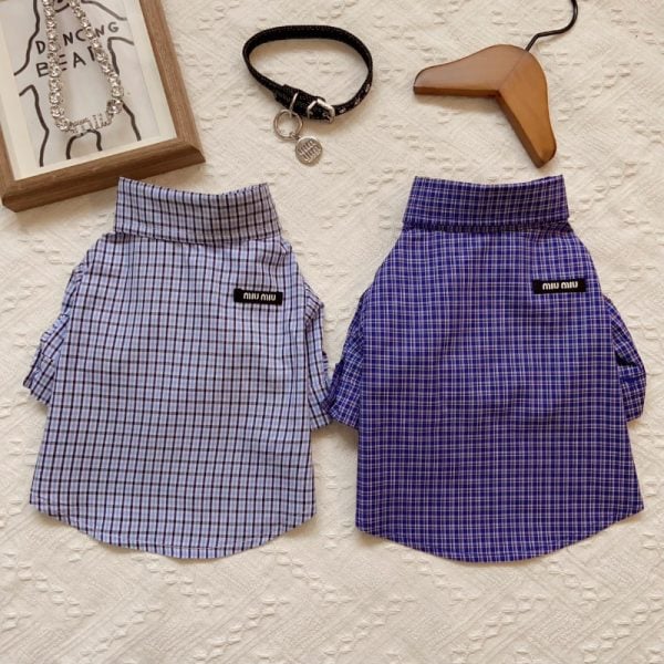 Mui Mui Elegant Checkered Pattern Dog Shirt with Tie - Image 4
