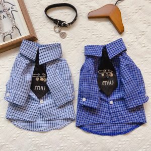 Mui Mui Elegant Checkered Pattern Dog Shirt with Tie