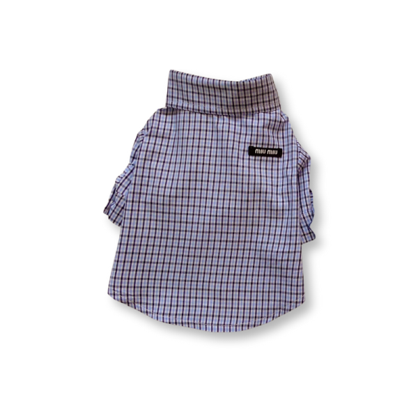 Mui Mui Elegant Checkered Pattern Dog Shirt with Tie - Image 7