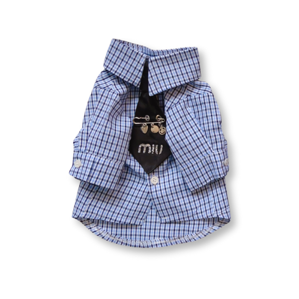 Mui Mui Elegant Checkered Pattern Dog Shirt with Tie - Image 8
