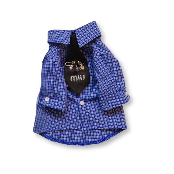 Mui Mui Elegant Checkered Pattern Dog Shirt with Tie - Image 9