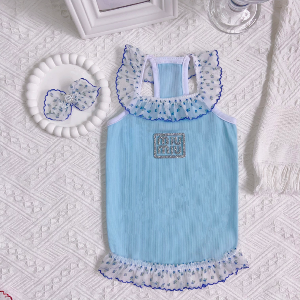 Mui Mui Elegant Lace Designer Dog Dress with Matching Bow - Image 21
