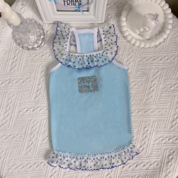 Mui Mui Elegant Lace Designer Dog Dress with Matching Bow - Image 20