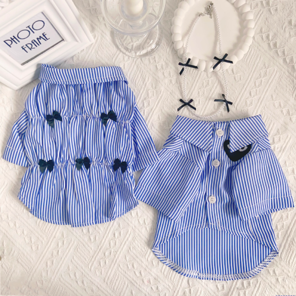 Comme Des Pawcons Elegant Striped Bow Designer Dog Shirt