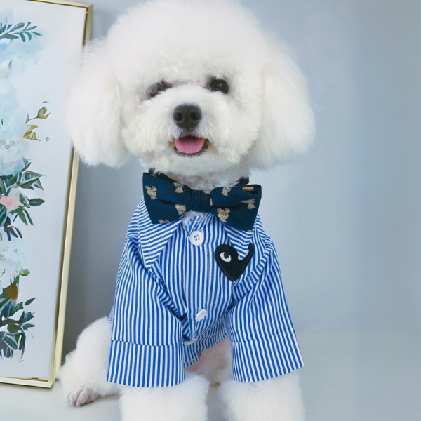 Comme Des Pawcons Elegant Striped Bow Designer Dog Shirt - Image 4