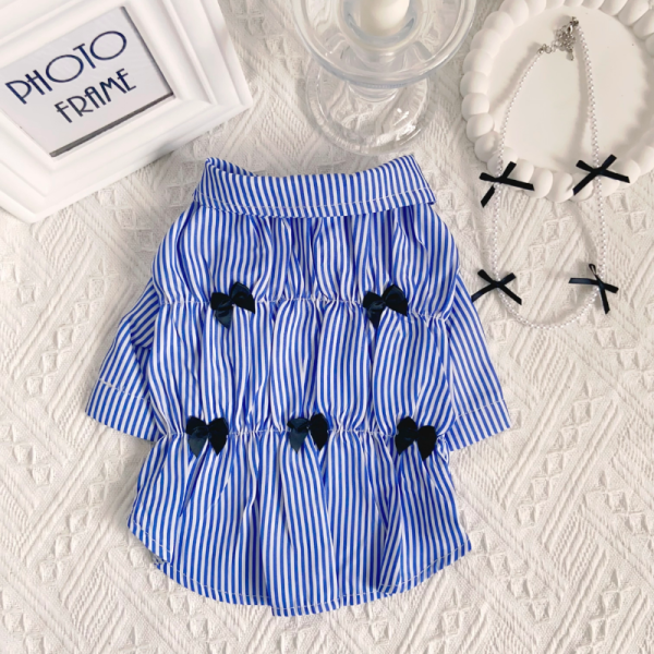 Comme Des Pawcons Elegant Striped Bow Designer Dog Shirt - Image 2