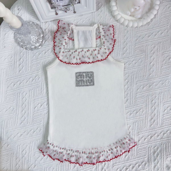 Mui Mui Elegant Lace Designer Dog Dress with Matching Bow - Image 9