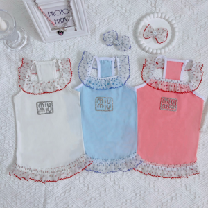Mui Mui Elegant Lace Designer Dog Dress with Matching Bow
