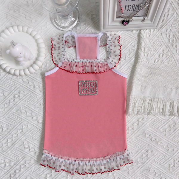 Mui Mui Elegant Lace Designer Dog Dress with Matching Bow - Image 22