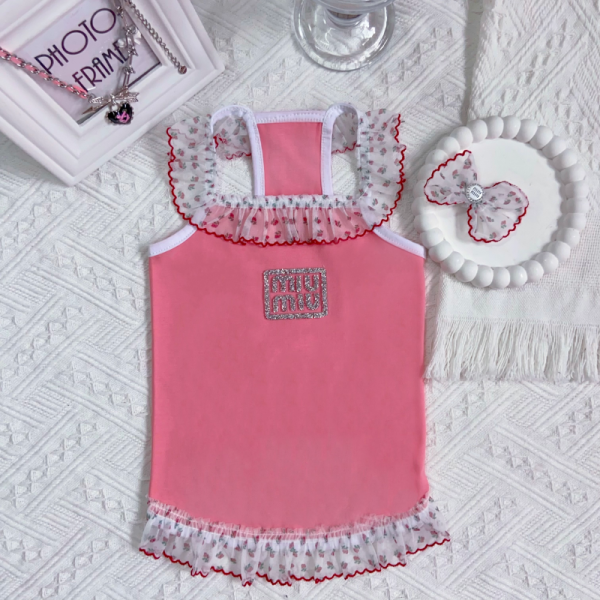 Mui Mui Elegant Lace Designer Dog Dress with Matching Bow - Image 3
