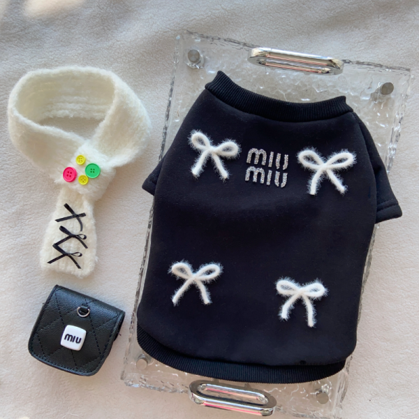 Mui Mui Bow Designer Dog Sweatshirt With Scarf - Image 7