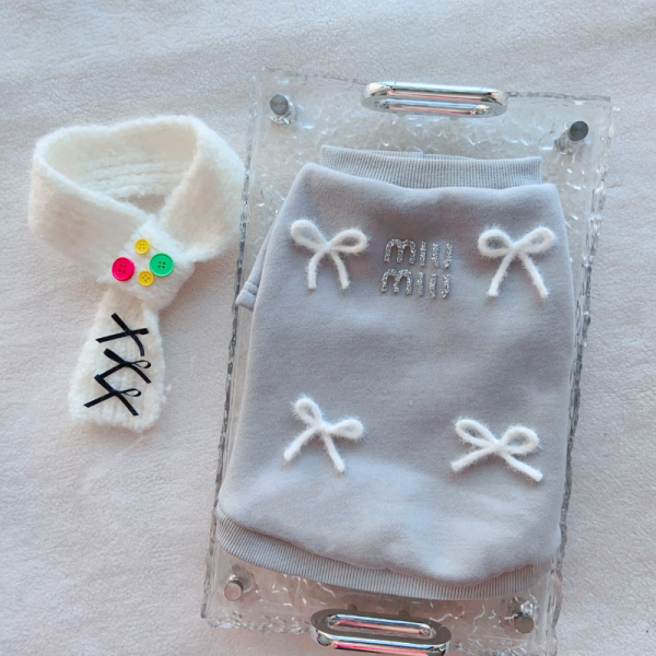 Mui Mui Bow Designer Dog Sweatshirt With Scarf - Image 12