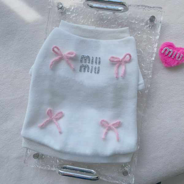 Mui Mui Bow Designer Dog Sweatshirt With Scarf - Image 2