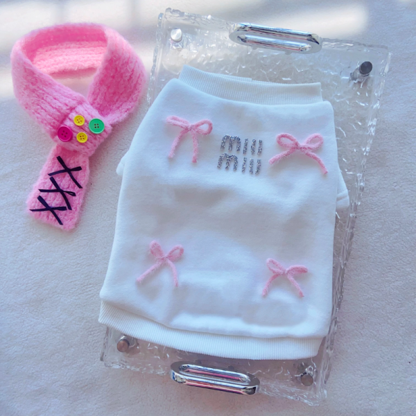 Mui Mui Bow Designer Dog Sweatshirt With Scarf