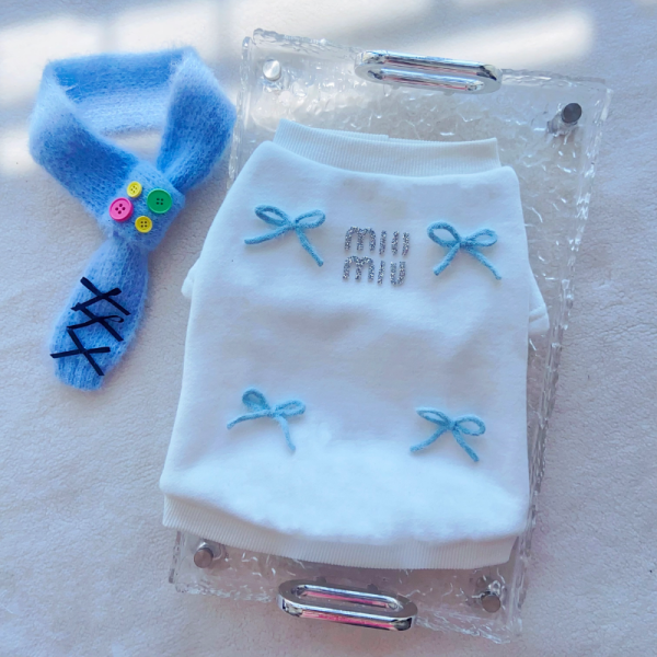 Mui Mui Bow Designer Dog Sweatshirt With Scarf - Image 13