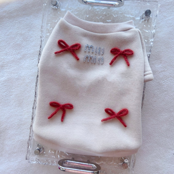 Mui Mui Bow Designer Dog Sweatshirt With Scarf - Image 10