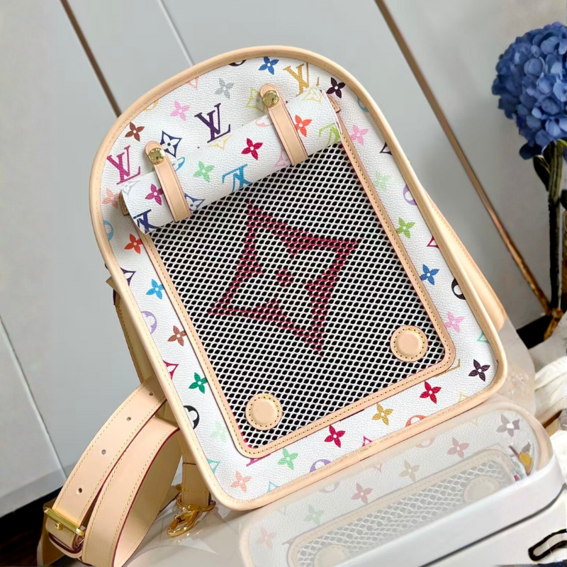 Louis Pawtton Ultimate Monogram White Designer Dog Travel Carrier - Image 2