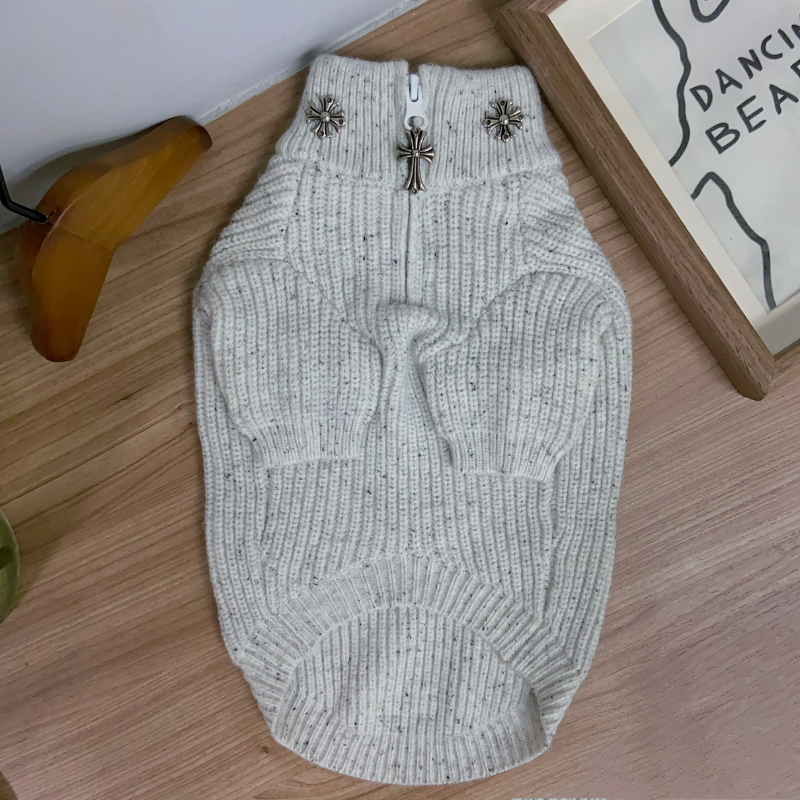 Chrome Paws Cross Half Zip Designer Dog Sweater - Image 3