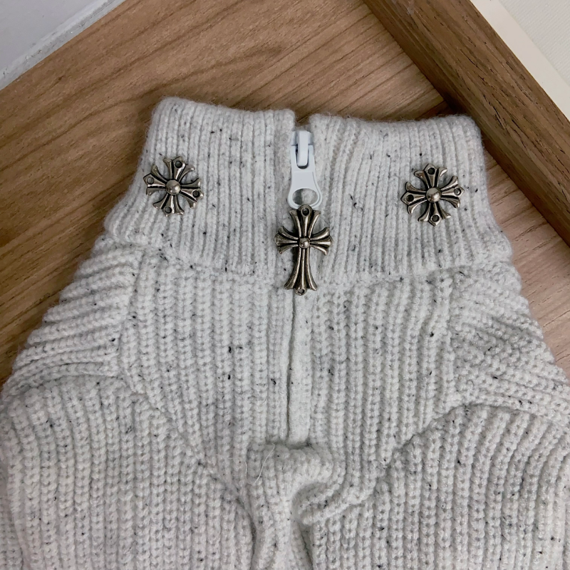 Chrome Paws Cross Half Zip Designer Dog Sweater - Image 2