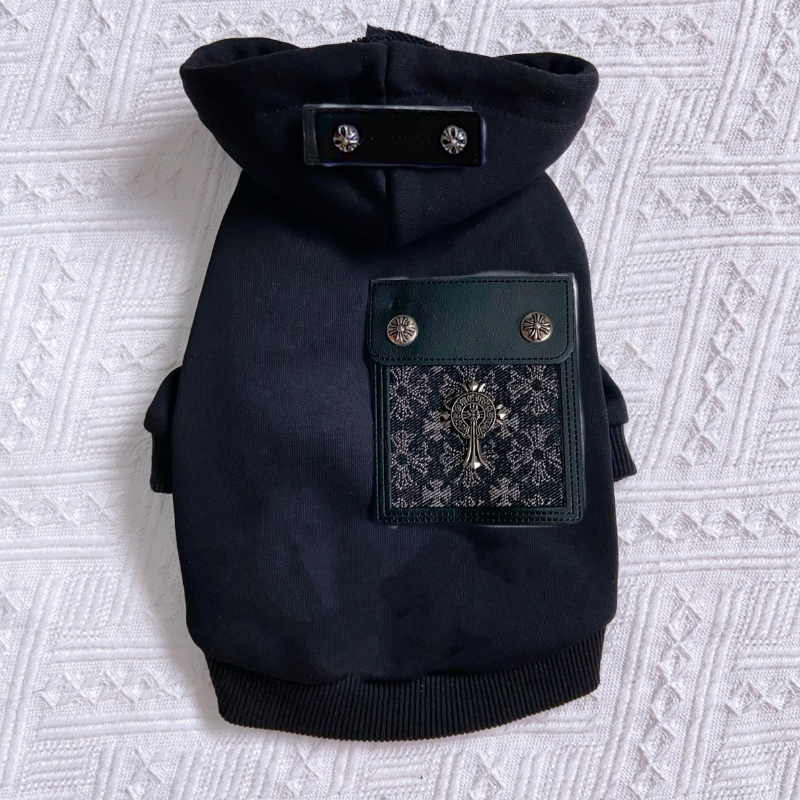 Chrome Paws Horseshoe Cross Pocket Designer Dog Hoodie - Image 3