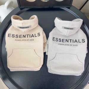 back view of beige and gray pet hoodies