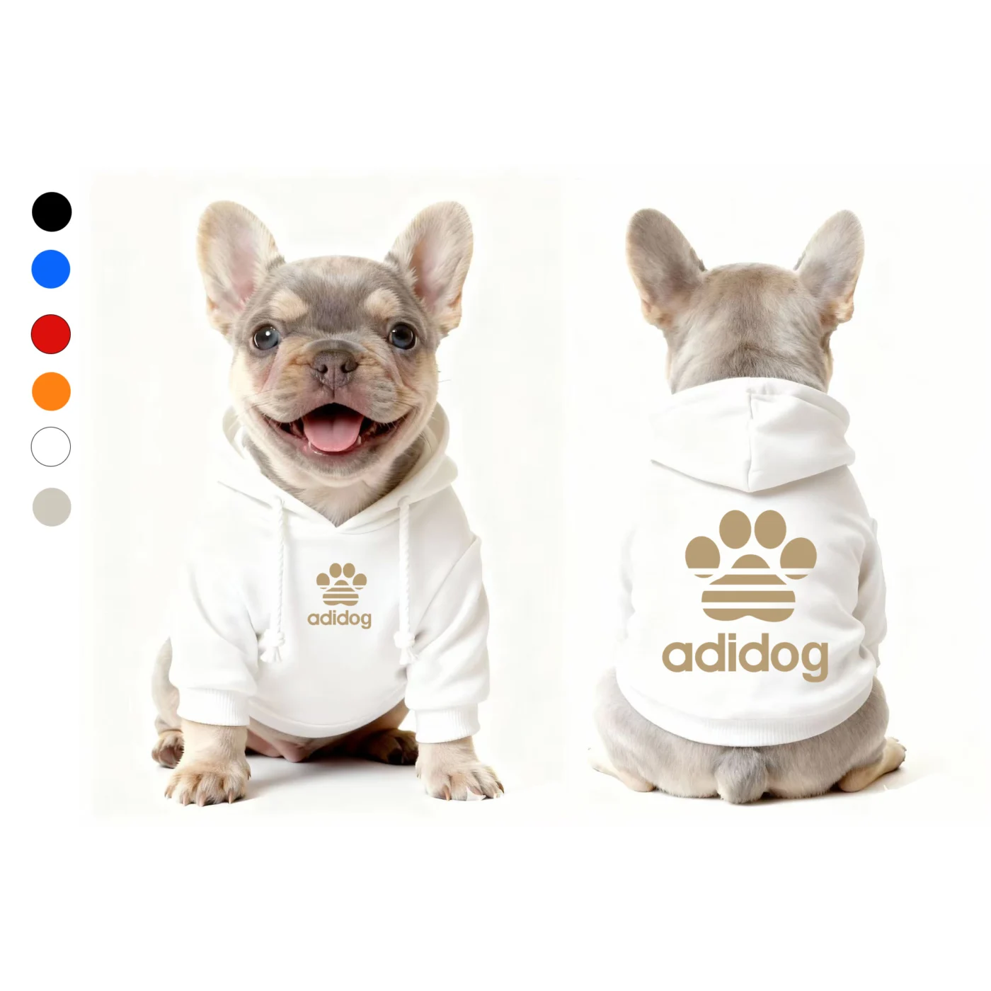 adidas dog hoodie white front and back