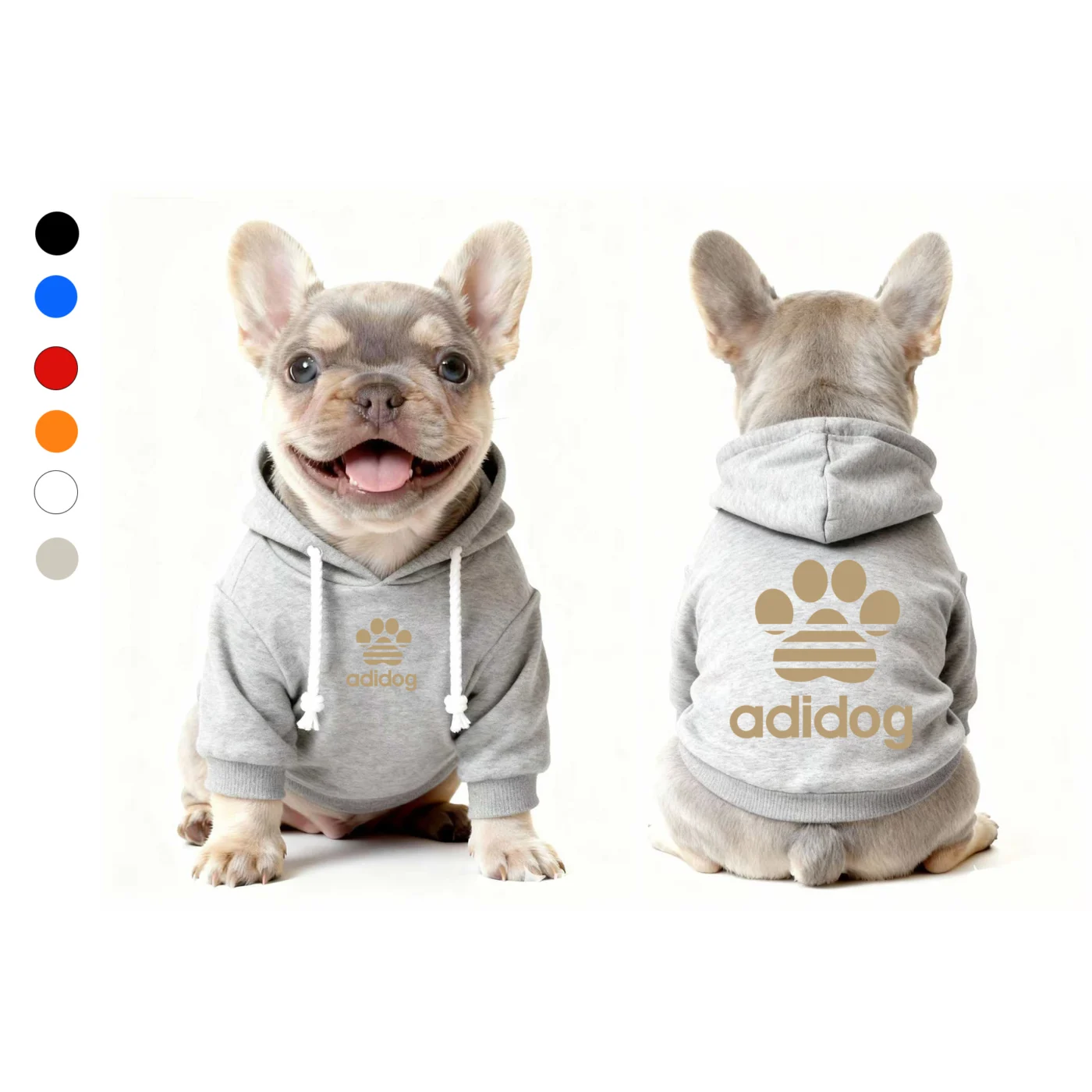 adidas dog hoodie gray front and back