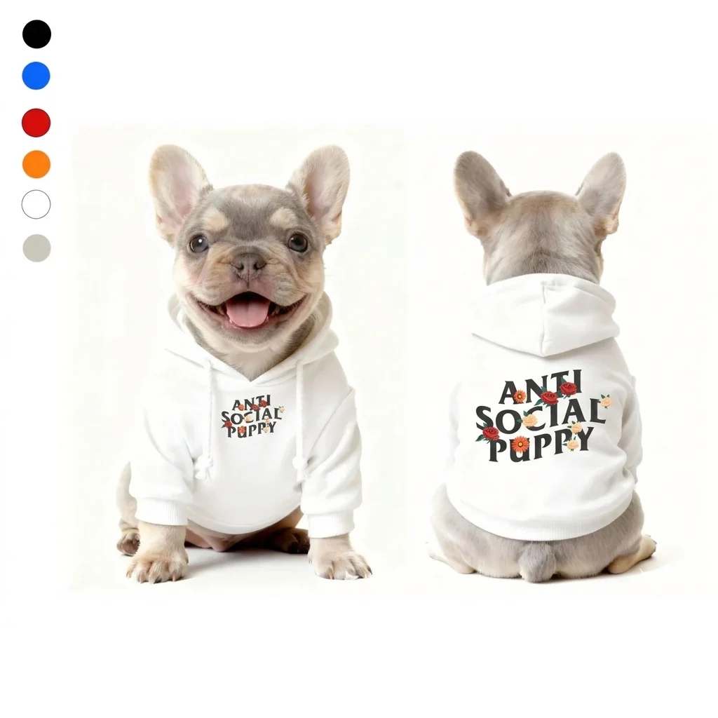 Anti Social Puppy Club Floral Logo Designer Dog Hoodie in white