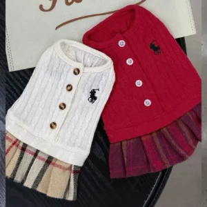 ralph lauren dog dress white and red front