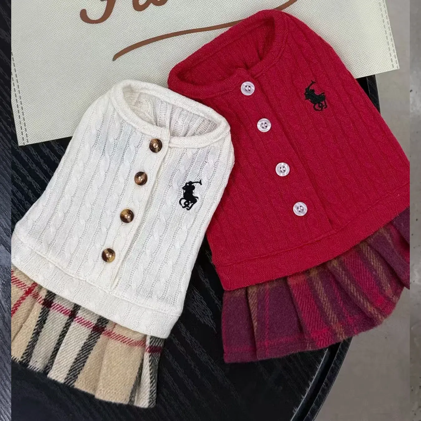 ralph lauren dog dress white and red front
