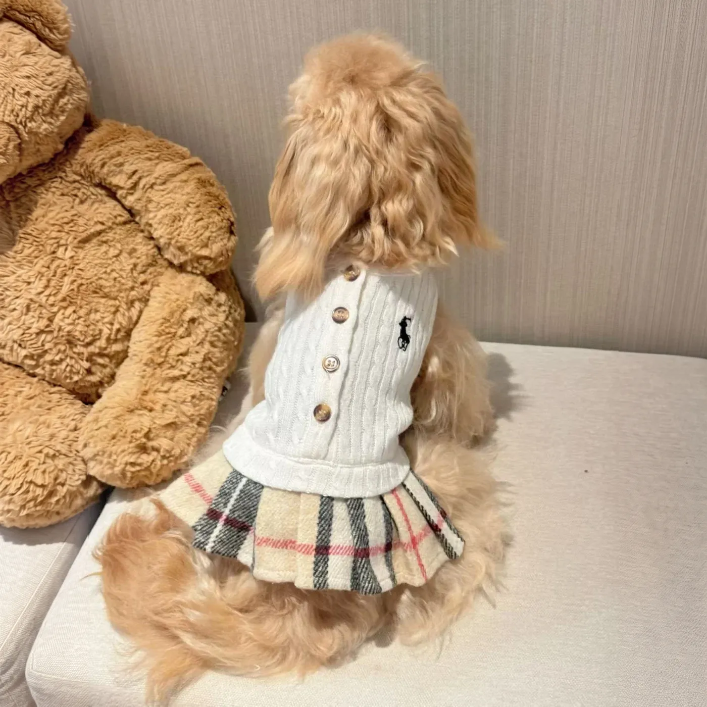 ralph lauren dog cardigan white worn side