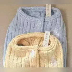 ralph lauren dog knit cardigan dress light blue