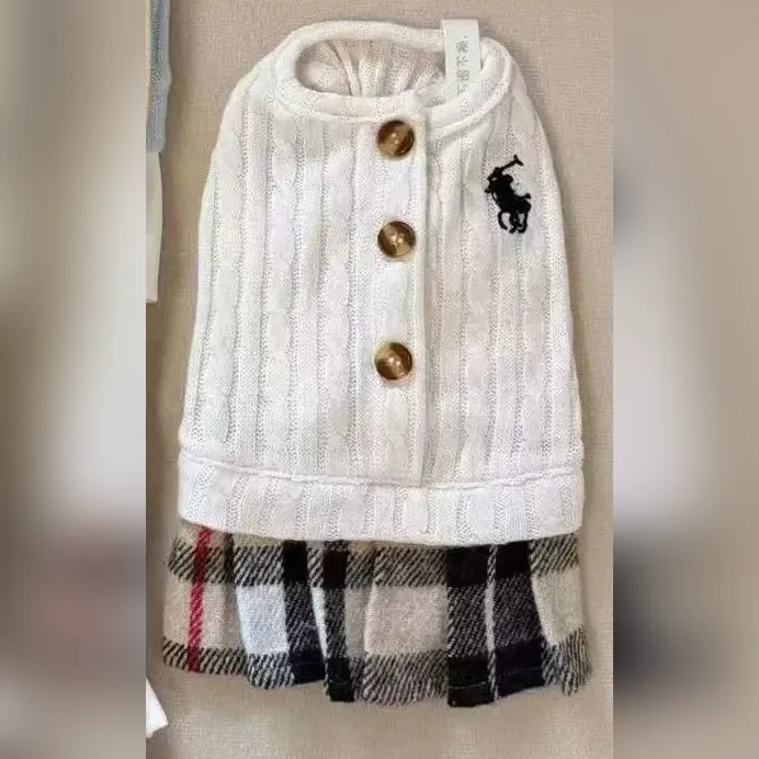 ralph lauren dog knit cardigan dress white
