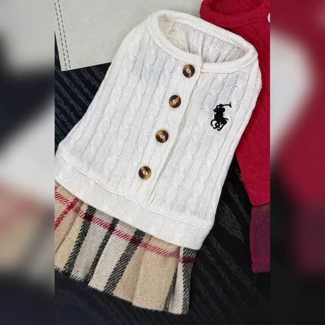 ralph lauren dog knit cardigan dress white