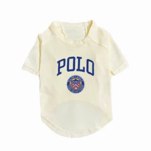 ralph lauren collegiate back print designer dog t-shirt in cream white view 5
