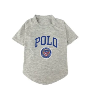 ralph lauren collegiate back print designer dog t-shirt in gray view 6