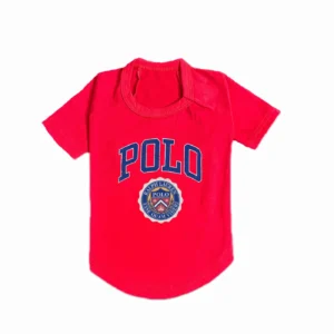 ralph lauren collegiate back print designer dog t-shirt in red view 7