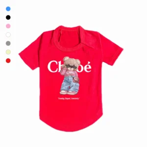 chloe dog t-shirt red front view