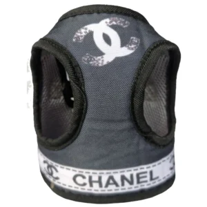 chanel dog harness gray front view