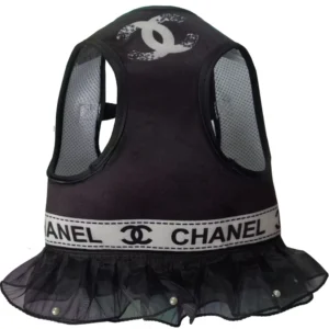chanel dog harness dress black back view
