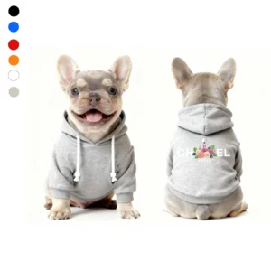 chanel dog hoodie gray front and back