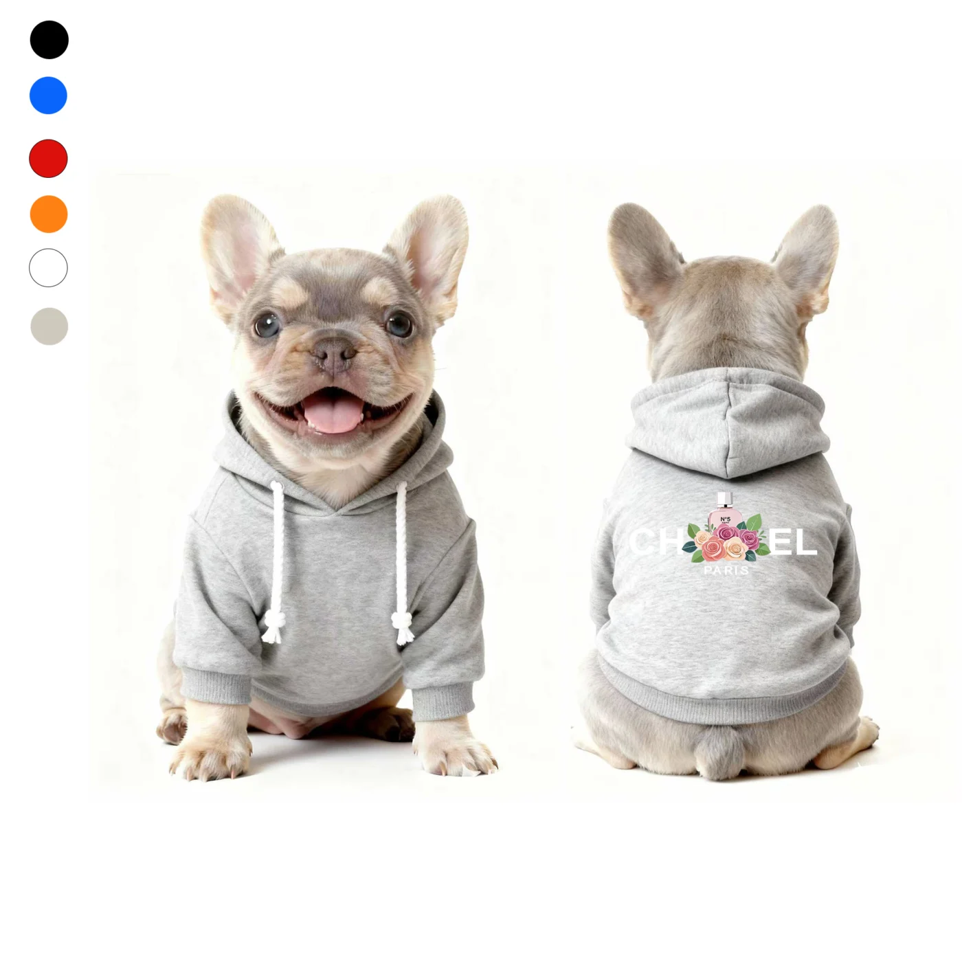 chanel dog hoodie gray front and back