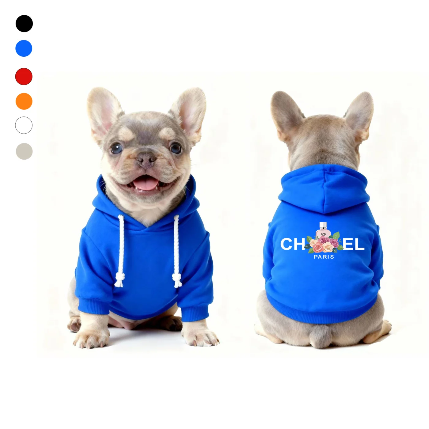 chanel dog hoodie blue front and back
