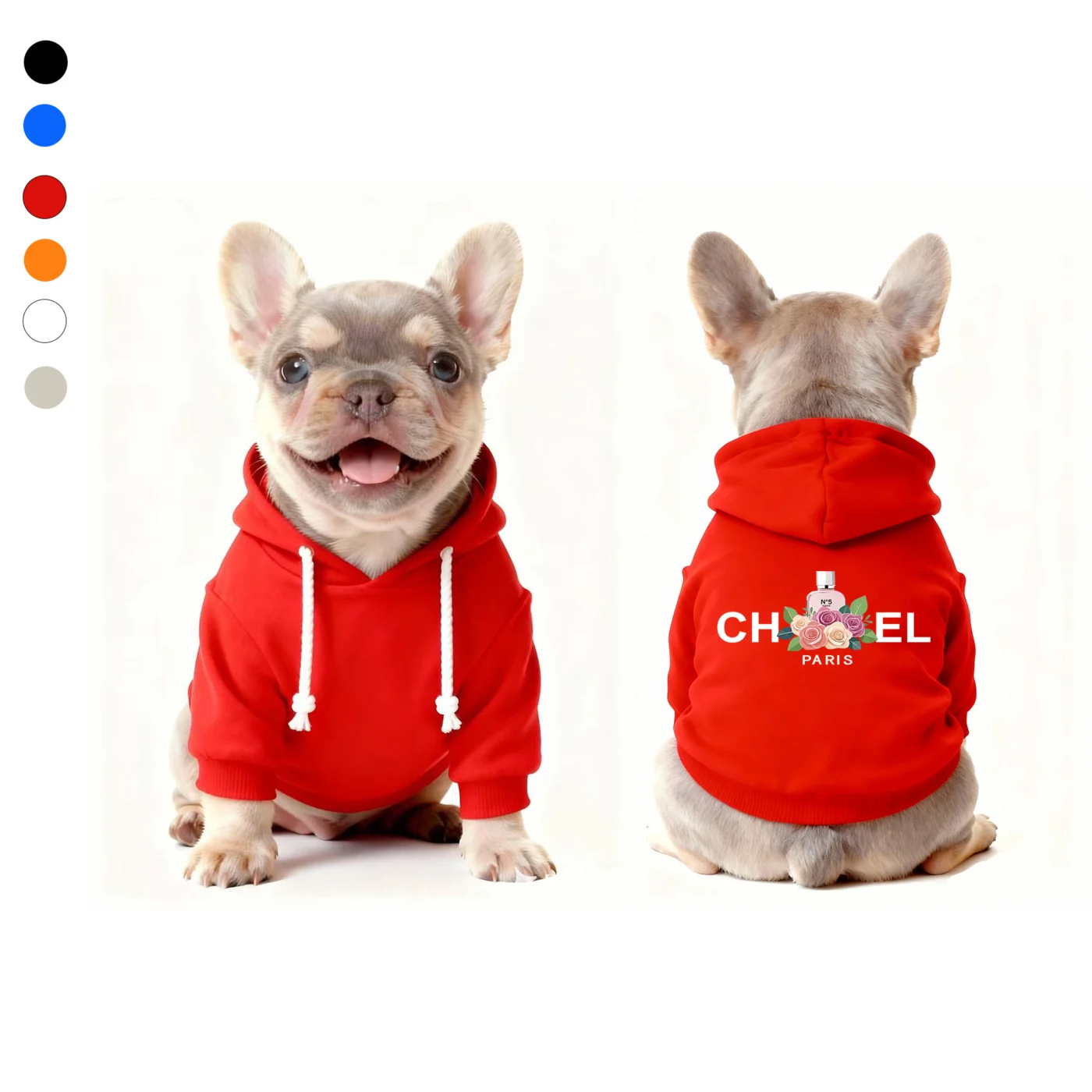 chanel dog hoodie red front and back