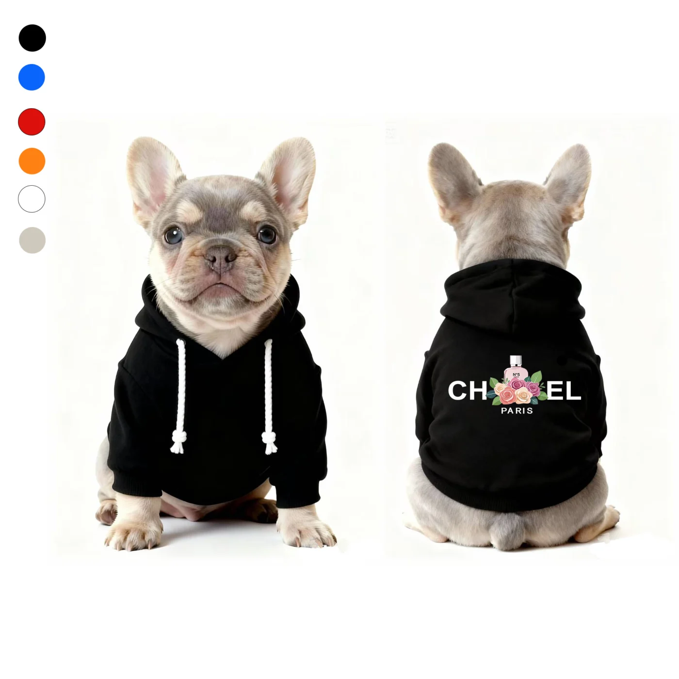 chanel dog hoodie black front and back
