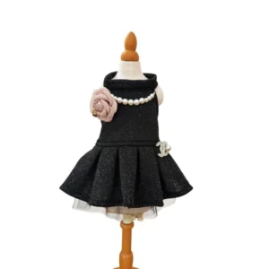 chanel dog dress black pleated skirt front